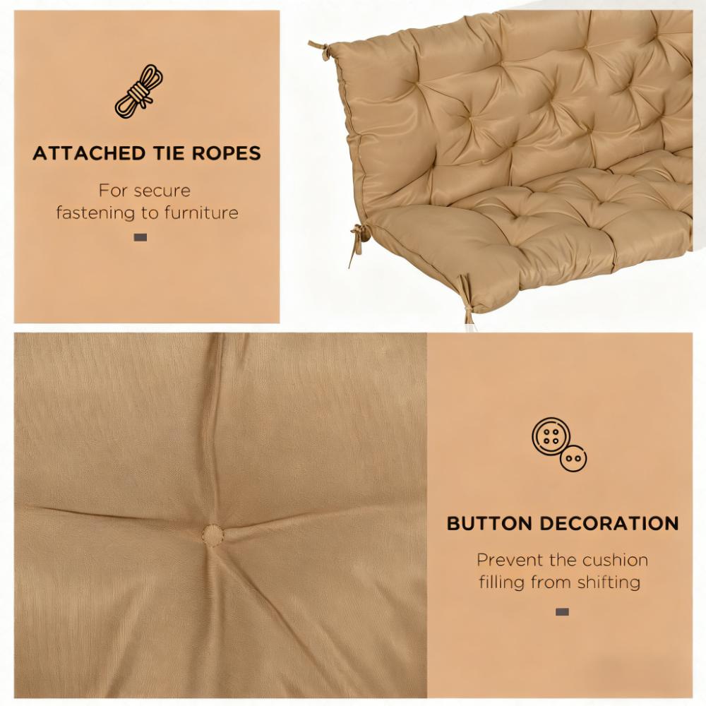 Khaki Tufted 3-Seat Swing Bench Cushion - Outdoor Patio Sofa Replacement