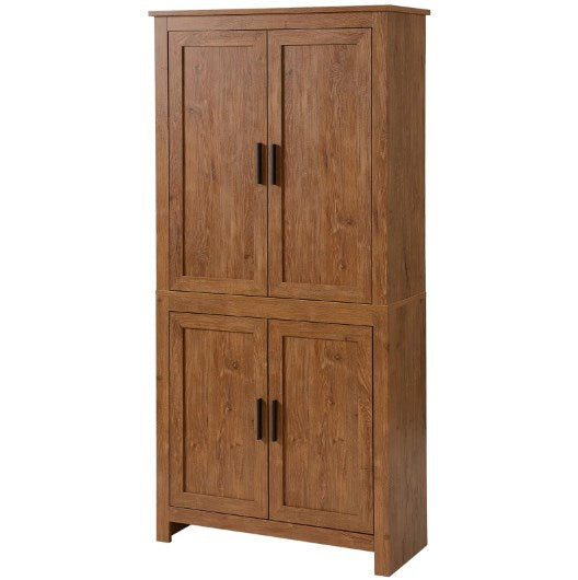 Oak Kitchen Pantry Cabinet - 5 Tier Adjustable Shelves for Living Room