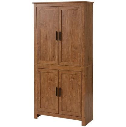 Oak Kitchen Pantry Cabinet - 5 Tier Adjustable Shelves for Living Room