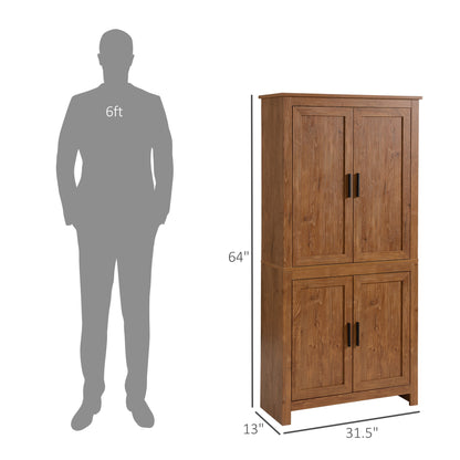 Oak Kitchen Pantry Cabinet - 5 Tier Adjustable Shelves for Living Room