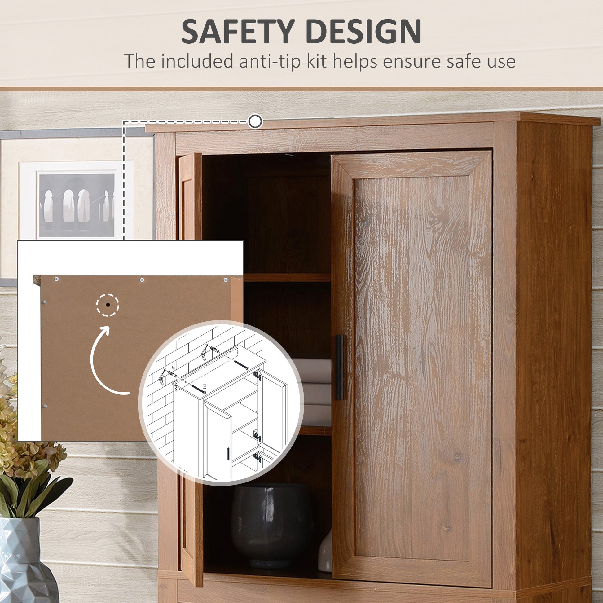Oak Kitchen Pantry Cabinet - 5 Tier Adjustable Shelves for Living Room