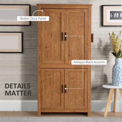 Oak Kitchen Pantry Cabinet - 5 Tier Adjustable Shelves for Living Room