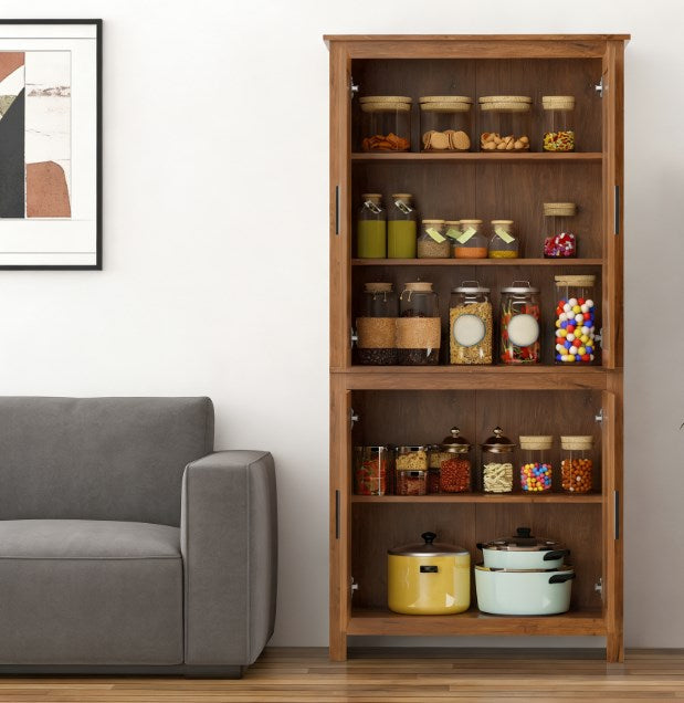 Oak Kitchen Pantry Cabinet - 5 Tier Adjustable Shelves for Living Room