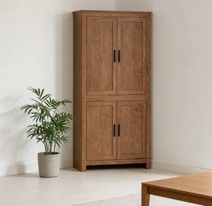 Oak Kitchen Pantry Cabinet - 5 Tier Adjustable Shelves for Living Room