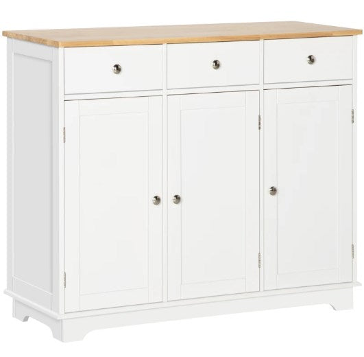 White Buffet Cabinet with Adjustable Shelves & Storage Drawers