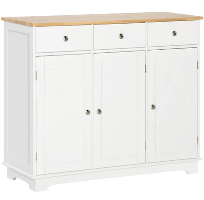 White Buffet Cabinet with Adjustable Shelves & Storage Drawers