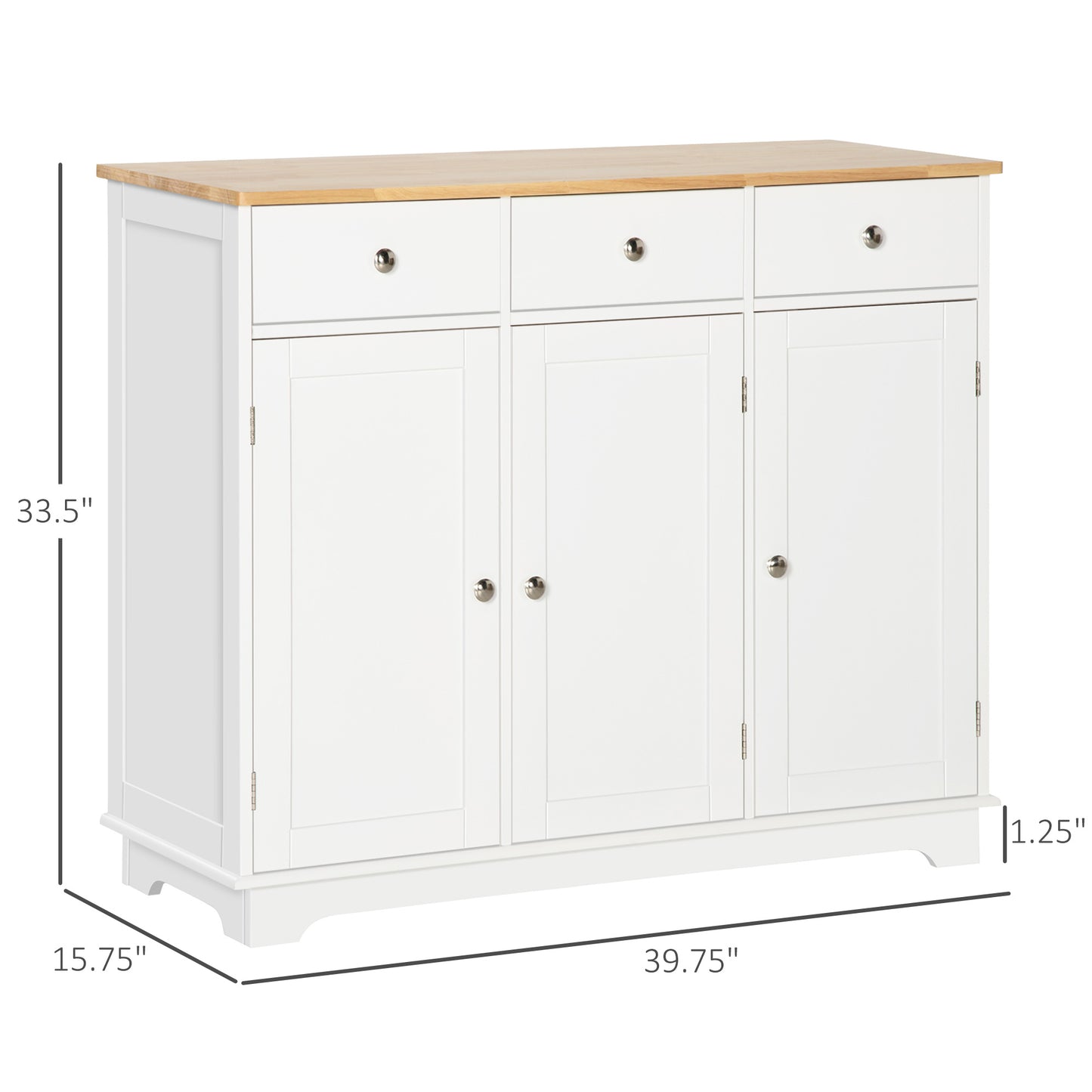 White Buffet Cabinet with Adjustable Shelves & Storage Drawers