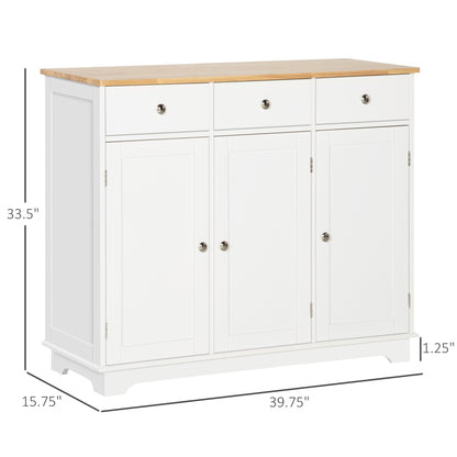 White Buffet Cabinet with Adjustable Shelves & Storage Drawers