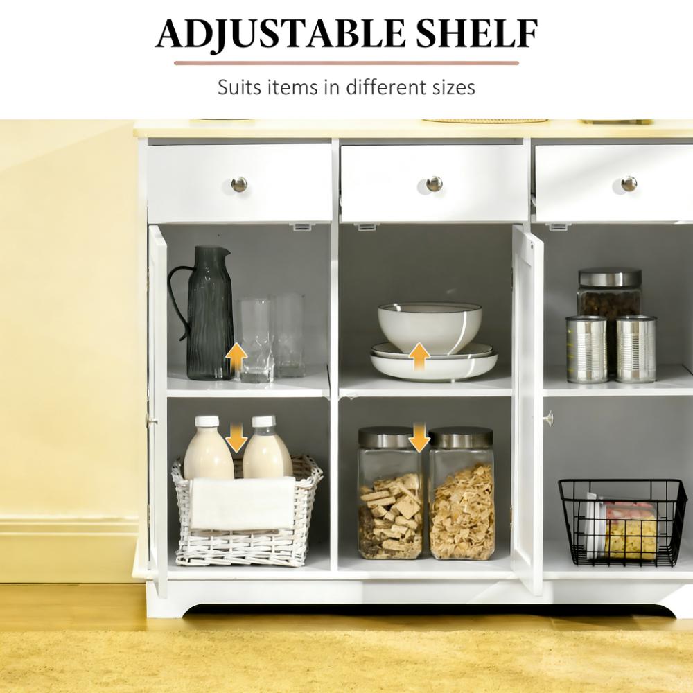 White Buffet Cabinet with Adjustable Shelves & Storage Drawers
