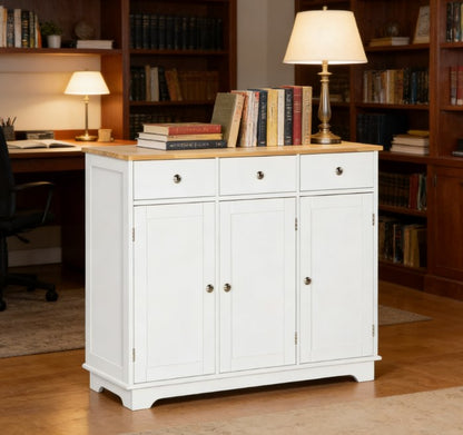 White Buffet Cabinet with Adjustable Shelves & Storage Drawers