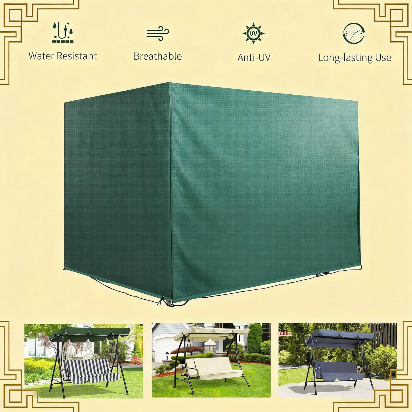 Dark Green Polyethylene Patio Swing Cover for Garden or Porch Chairs