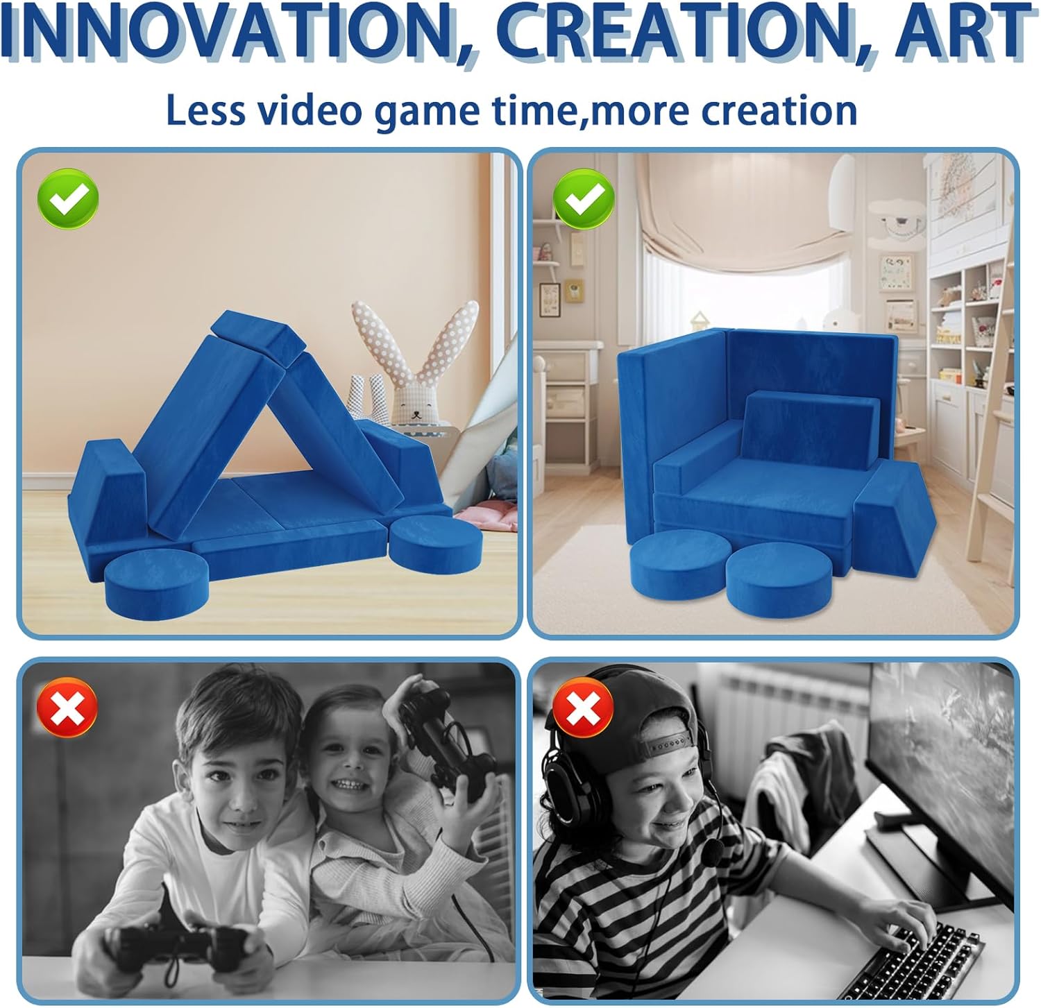 10 Piece Modular Kids Foam Sofa Set - Blue