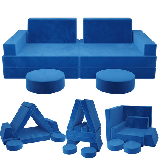 10 PCS Modular Kids Play Couch, DIY Convertible Foam Sectional Sofa for Toddlers, Soft Floor Cushion Play Furniture, Creative Play Fort for Boys Girls, Ideal for Bedroom Playroom