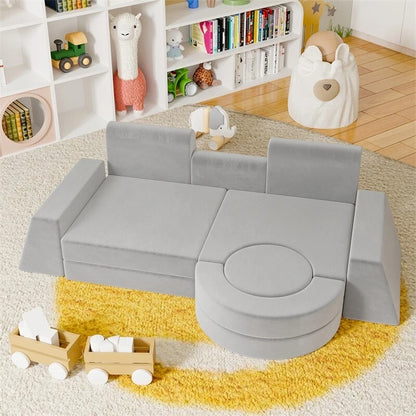 Light Gray Foam Kids Play Sofa - 13 Piece Modular Design