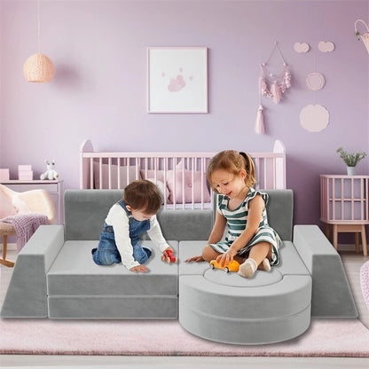 Light Gray Foam Kids Play Sofa - 13 Piece Modular Design