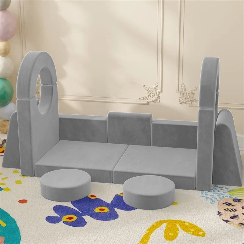 Light Gray Foam Kids Play Sofa - 13 Piece Modular Design