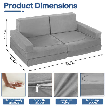 10-Piece Modular Kids Play Couch - Light Gray Foam