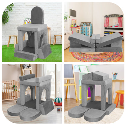 10-Piece Modular Kids Play Couch - Light Gray Foam