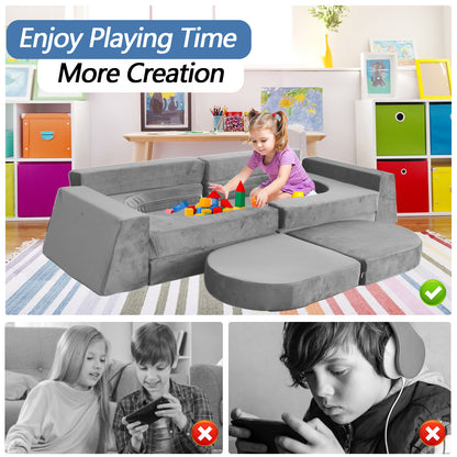 10-Piece Modular Kids Play Couch - Light Gray Foam