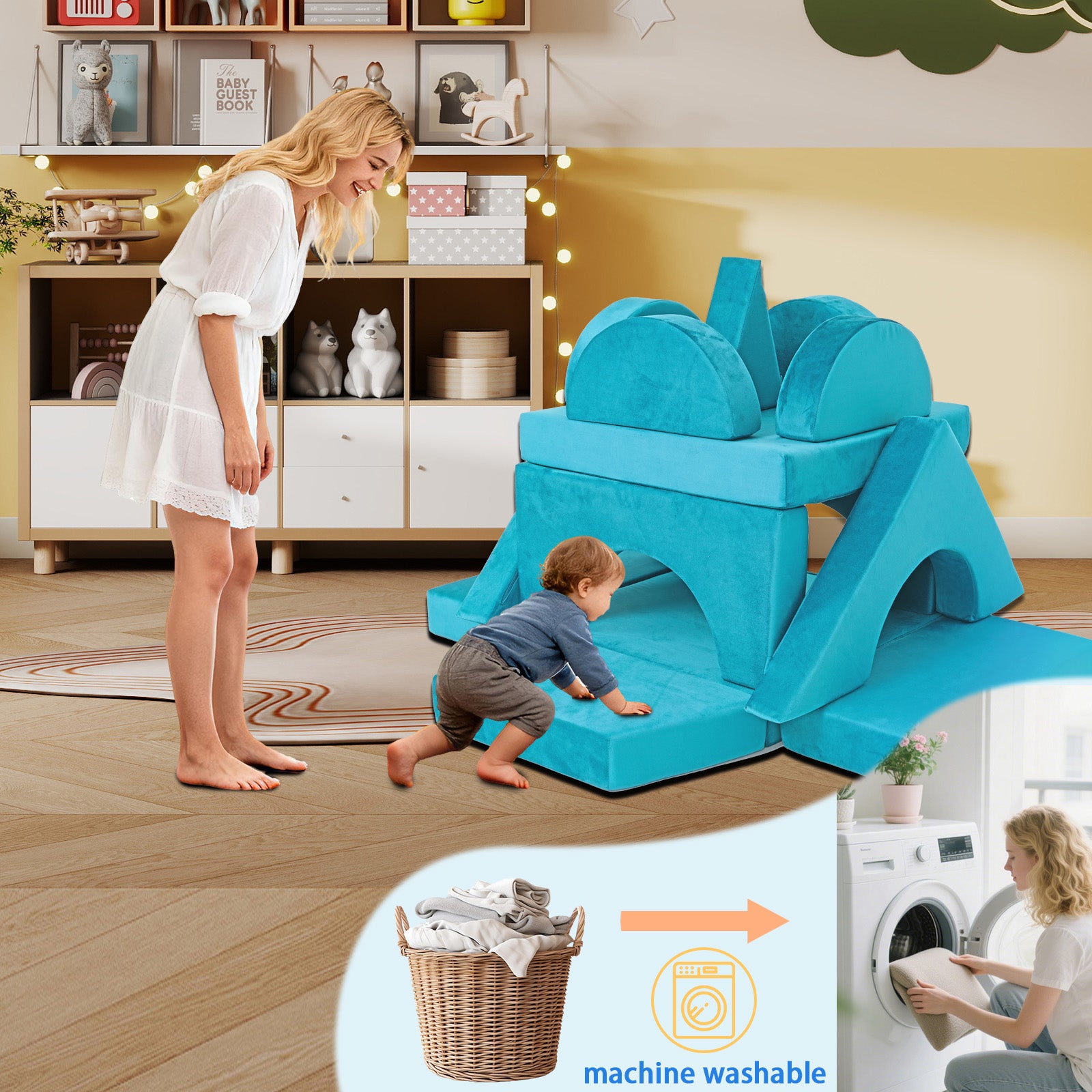 Cyan Foam Kids Play Couch - Modular Convertible Sofa