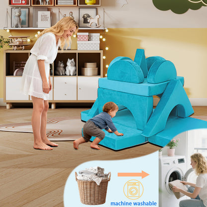 Cyan Foam Kids Play Couch - Modular Convertible Sofa