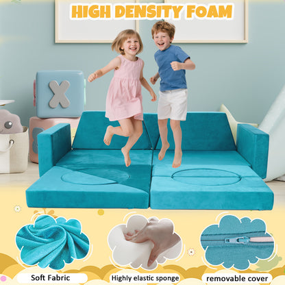 Cyan Foam Kids Play Couch - Modular Convertible Sofa