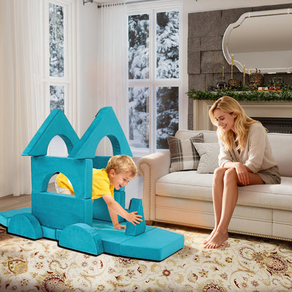 Cyan Foam Kids Play Couch - Modular Convertible Sofa