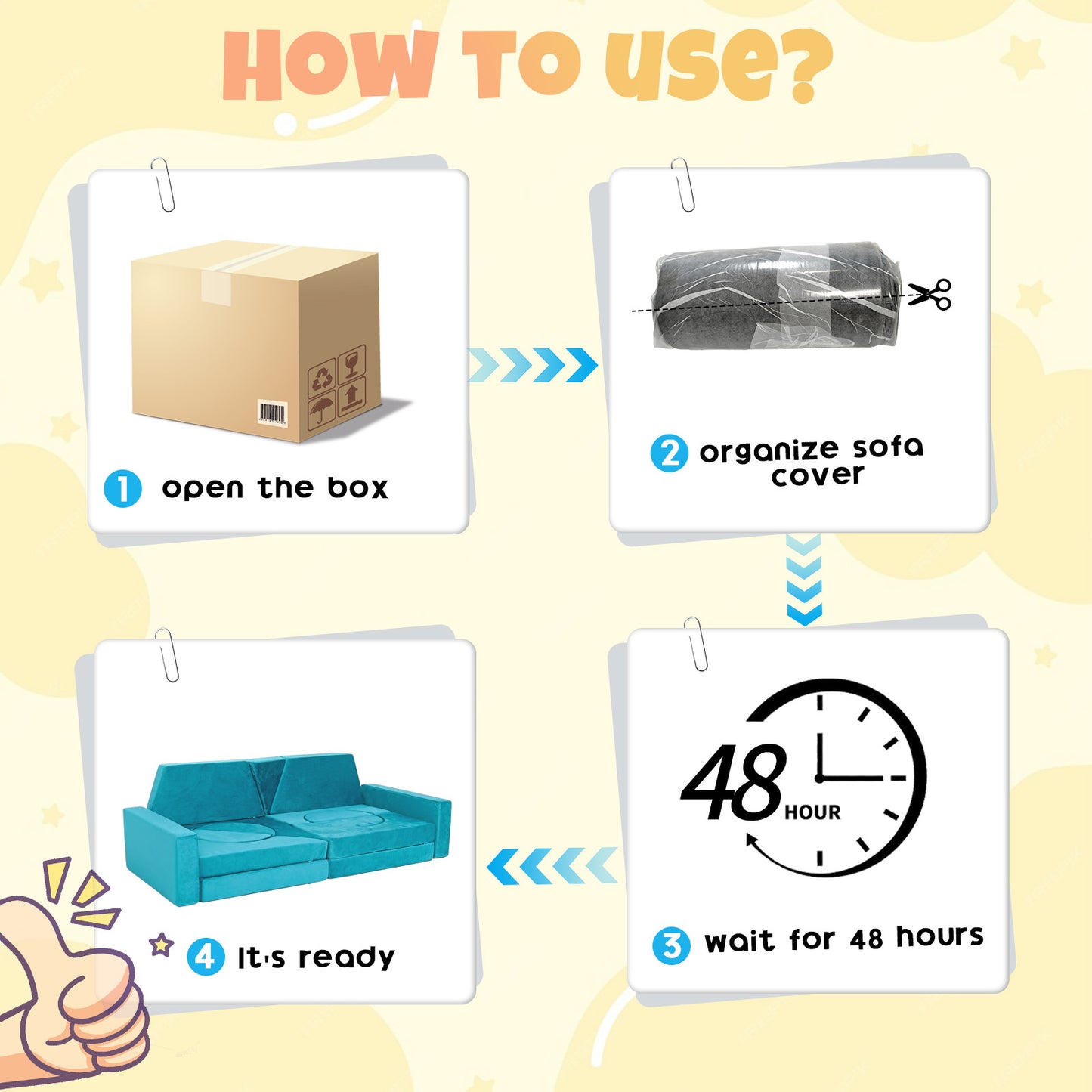 Cyan Foam Kids Play Couch - Modular Convertible Sofa