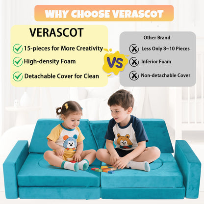 Cyan Foam Kids Play Couch - Modular Convertible Sofa