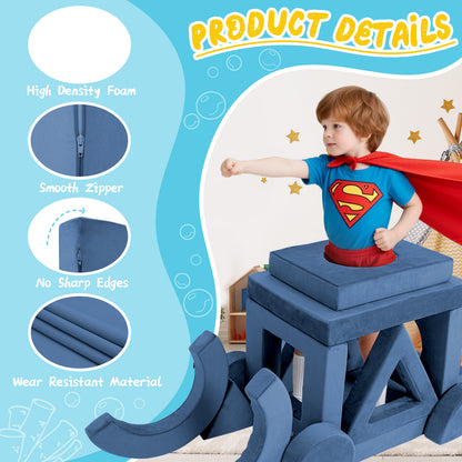 Blue Foam Kids Play Couch - 16 Piece Modular Sofa Set