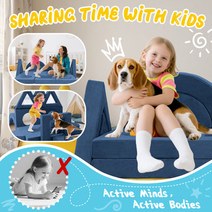 Blue Foam Kids Play Couch - 16 Piece Modular Sofa Set