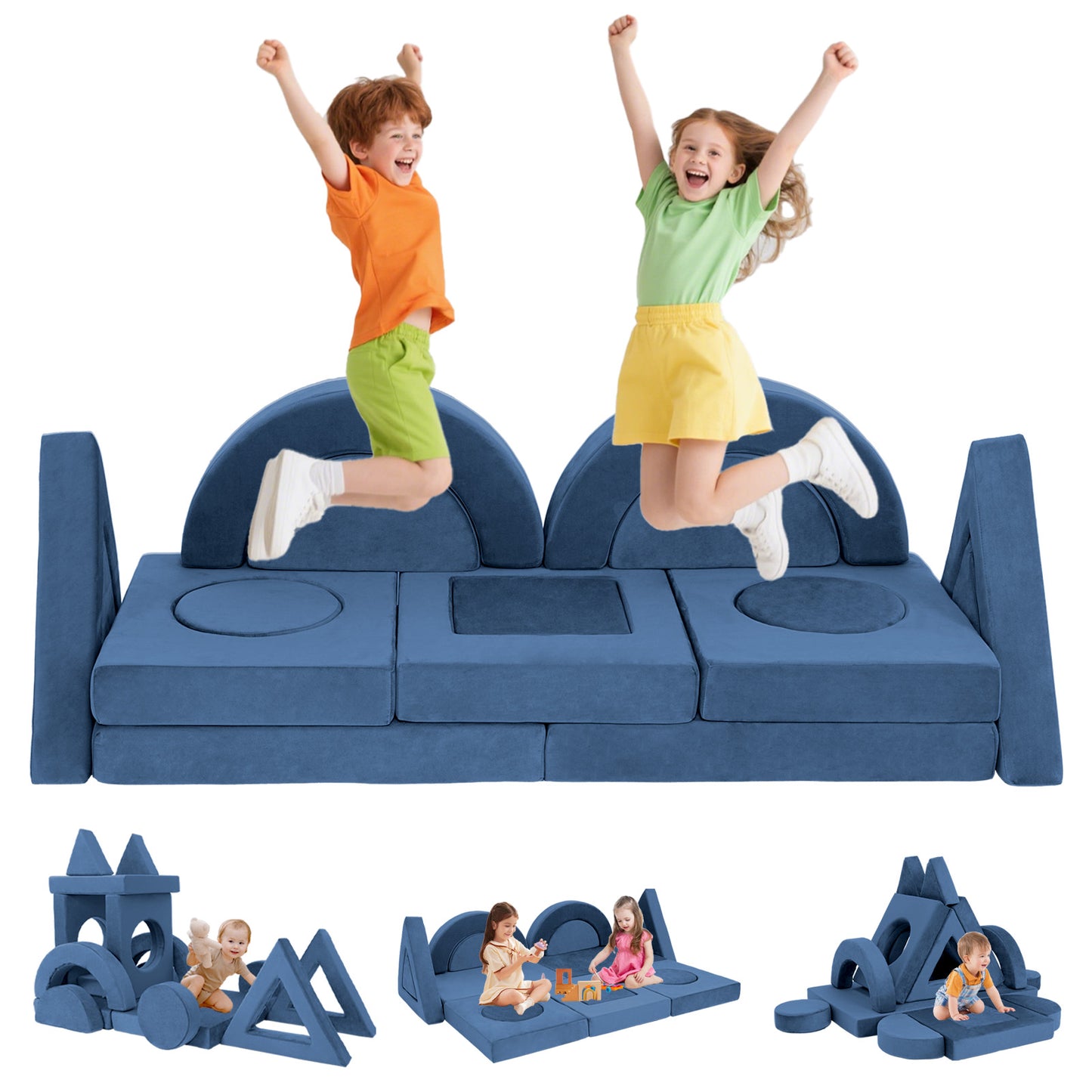 16 PCS Modular Kids Play Couch, Convertible Foam Toddler Sofa Bed with Washable Covers, Versatile Creative Fort Building Set for Boys Girls, Ideal for Playroom Bedroom