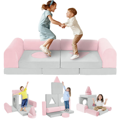 11PCS DIY Convertible Modular Foam Kids Play Couch | Toddler Sectional Folding Play Fort Sofa for Indoor Play Area