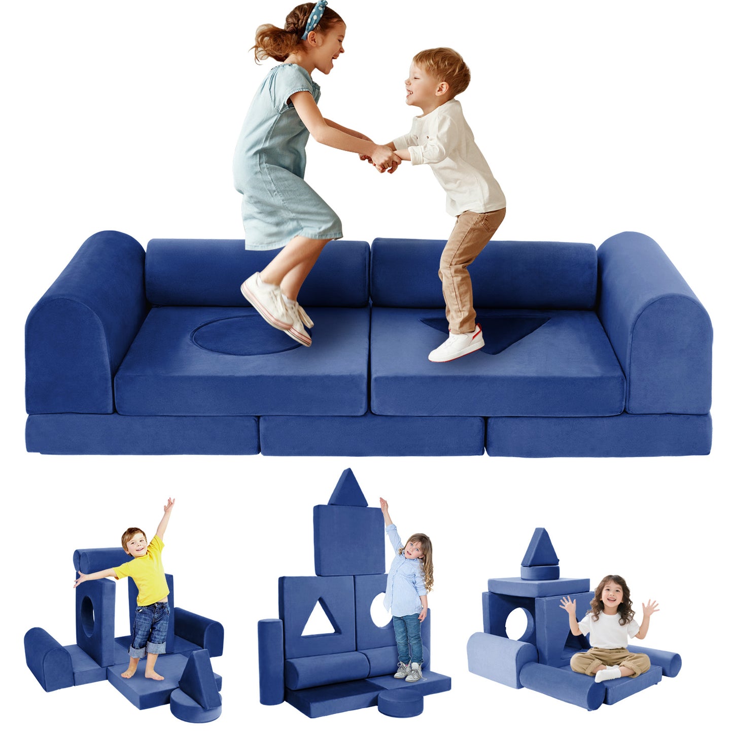 11PCS DIY Convertible Modular Foam Kids Play Couch | Toddler Sectional Folding Play Fort Sofa for Indoor Play Area