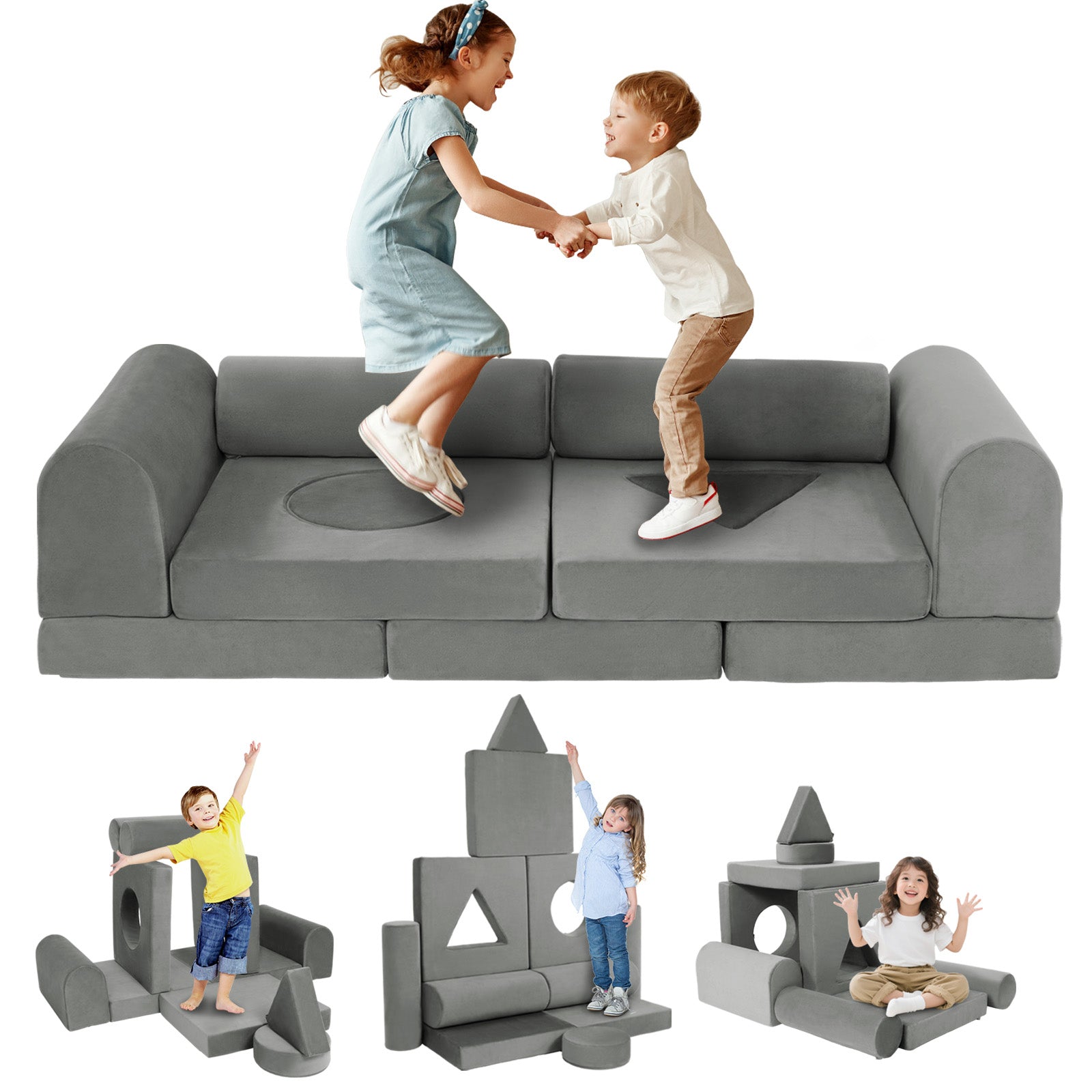 11PCS DIY Convertible Modular Foam Kids Play Couch | Toddler Sectional Folding Play Fort Sofa for Indoor Play Area