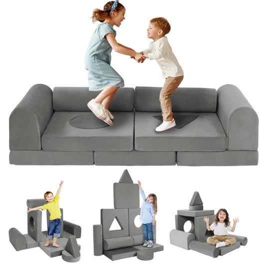 11PCS DIY Convertible Modular Foam Kids Play Couch | Toddler Sectional Folding Play Fort Sofa for Indoor Play Area