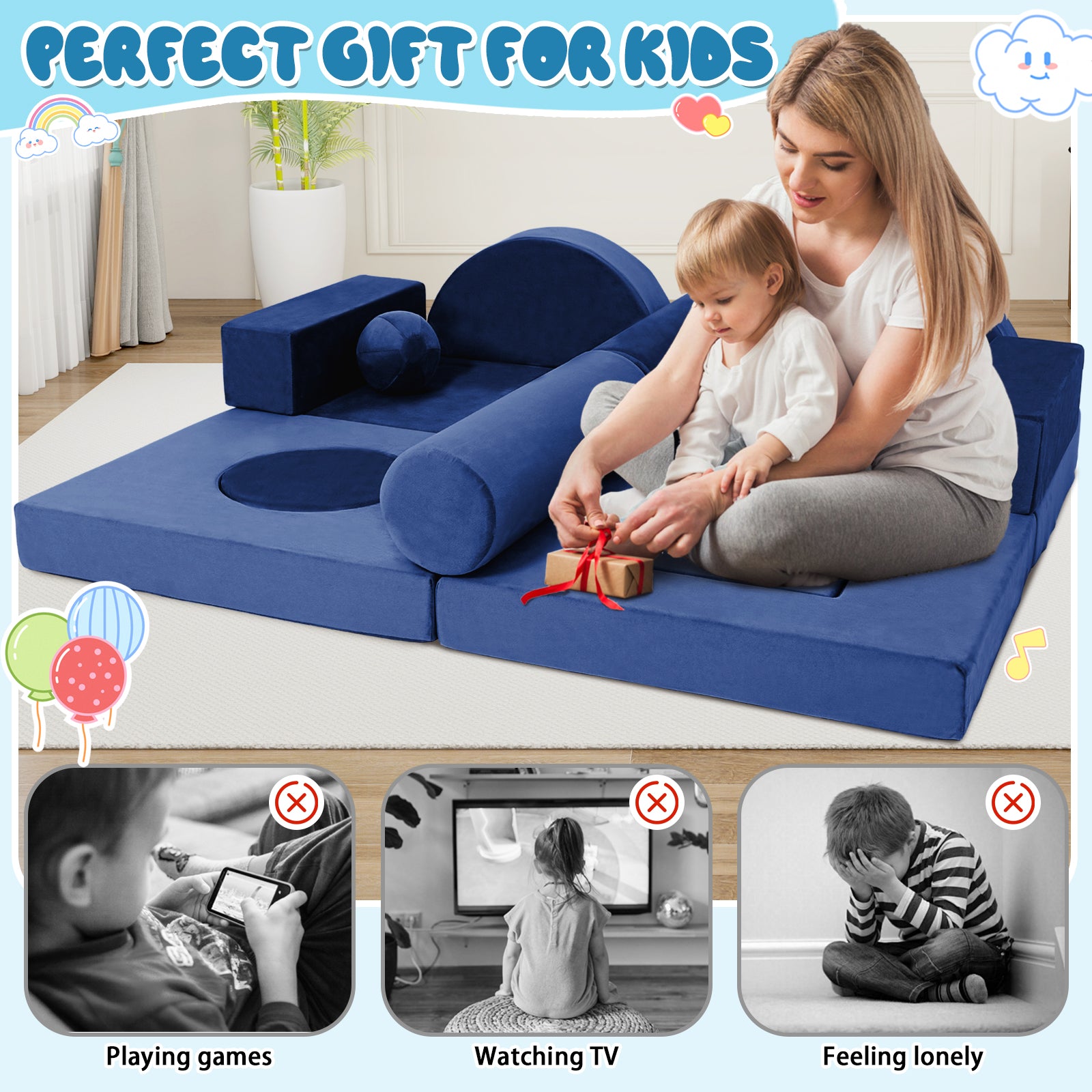 Blue Foam Play Couch for Kids - Modular & Convertible