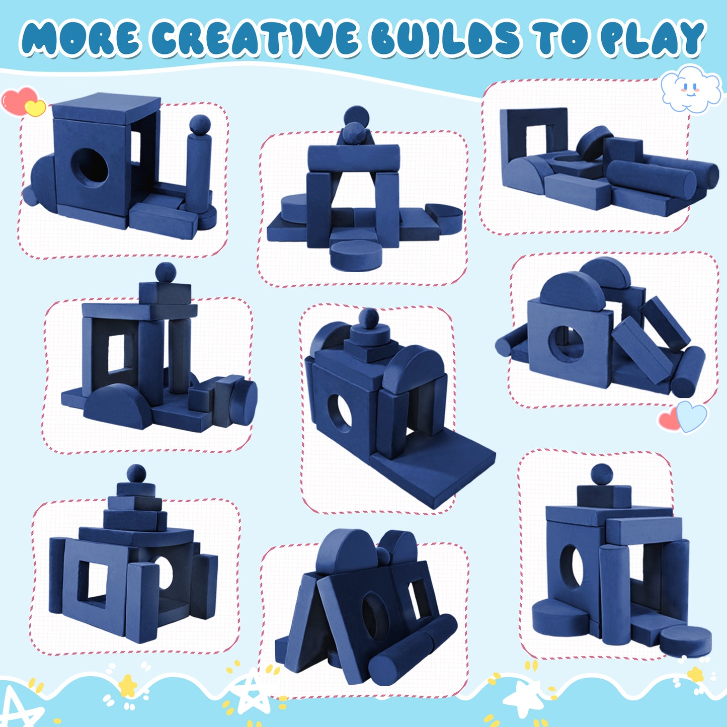 Blue Foam Play Couch for Kids - Modular & Convertible