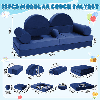 Blue Foam Play Couch for Kids - Modular & Convertible