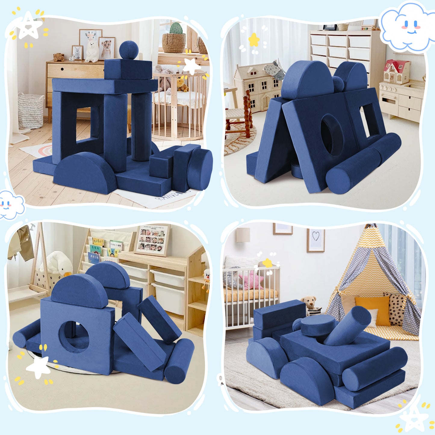 Blue Foam Play Couch for Kids - Modular & Convertible