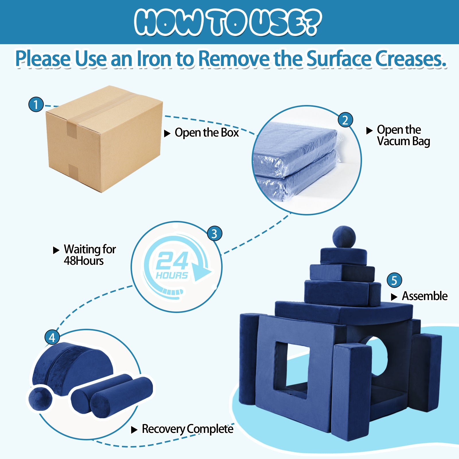 Blue Foam Play Couch for Kids - Modular & Convertible