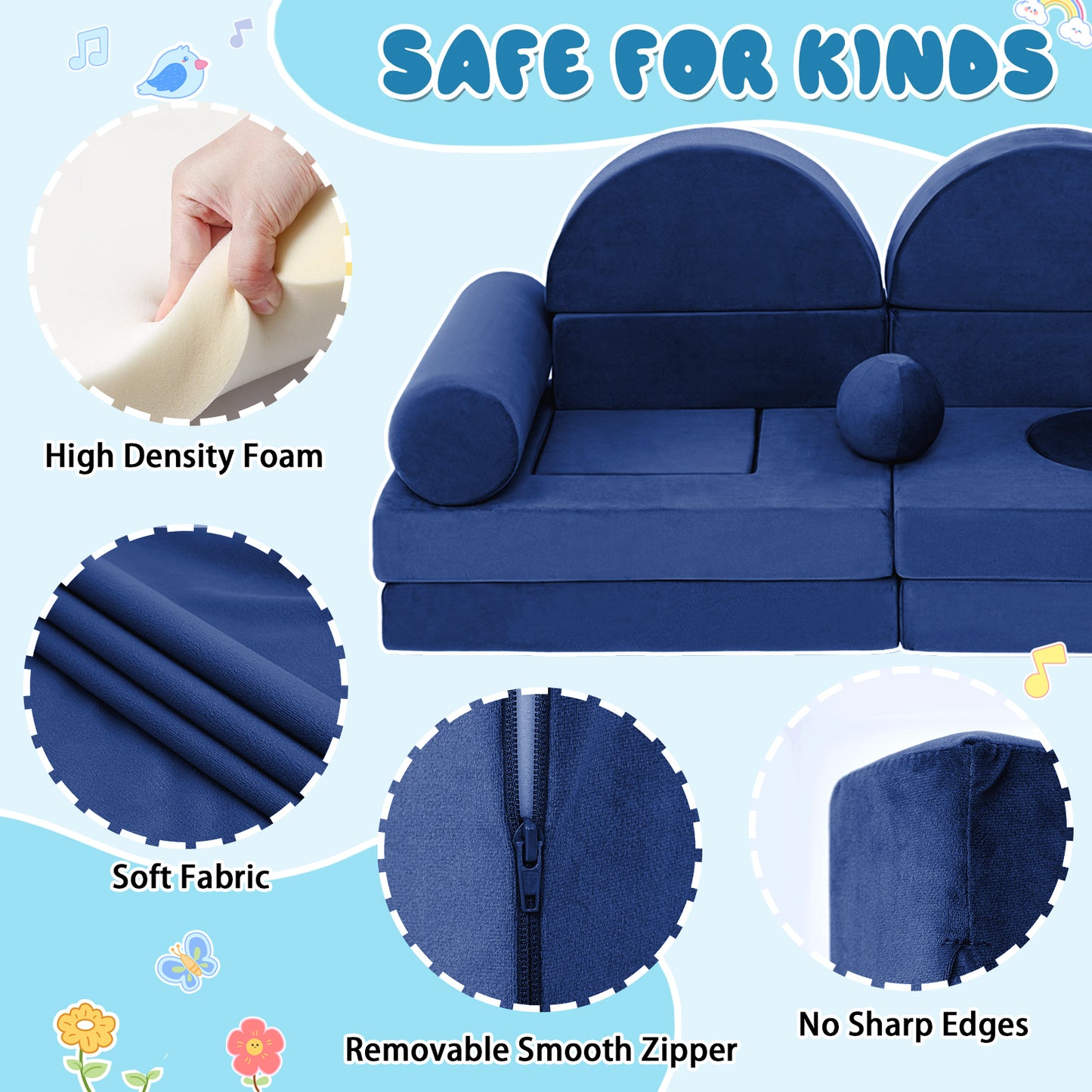Blue Foam Play Couch for Kids - Modular & Convertible