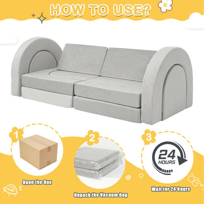 12Pcs Kids Modular Sofa - Toddler Couch for Playroom & Bedroom