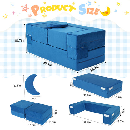 Blue Foam Play Couch - Foldable Toddler Sofa for Kids