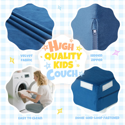 Blue Foam Play Couch - Foldable Toddler Sofa for Kids