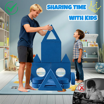 14 Piece Foam Kids Sofa - Blue Modular Play Couch for Toddlers