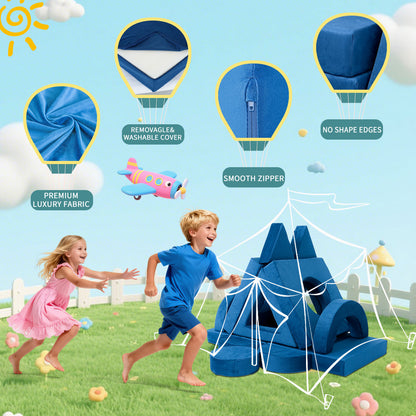 14 Piece Foam Kids Sofa - Blue Modular Play Couch for Toddlers