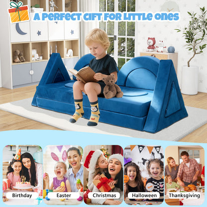 14 Piece Foam Kids Sofa - Blue Modular Play Couch for Toddlers