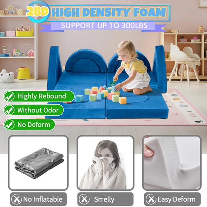 14 Piece Foam Kids Sofa - Blue Modular Play Couch for Toddlers