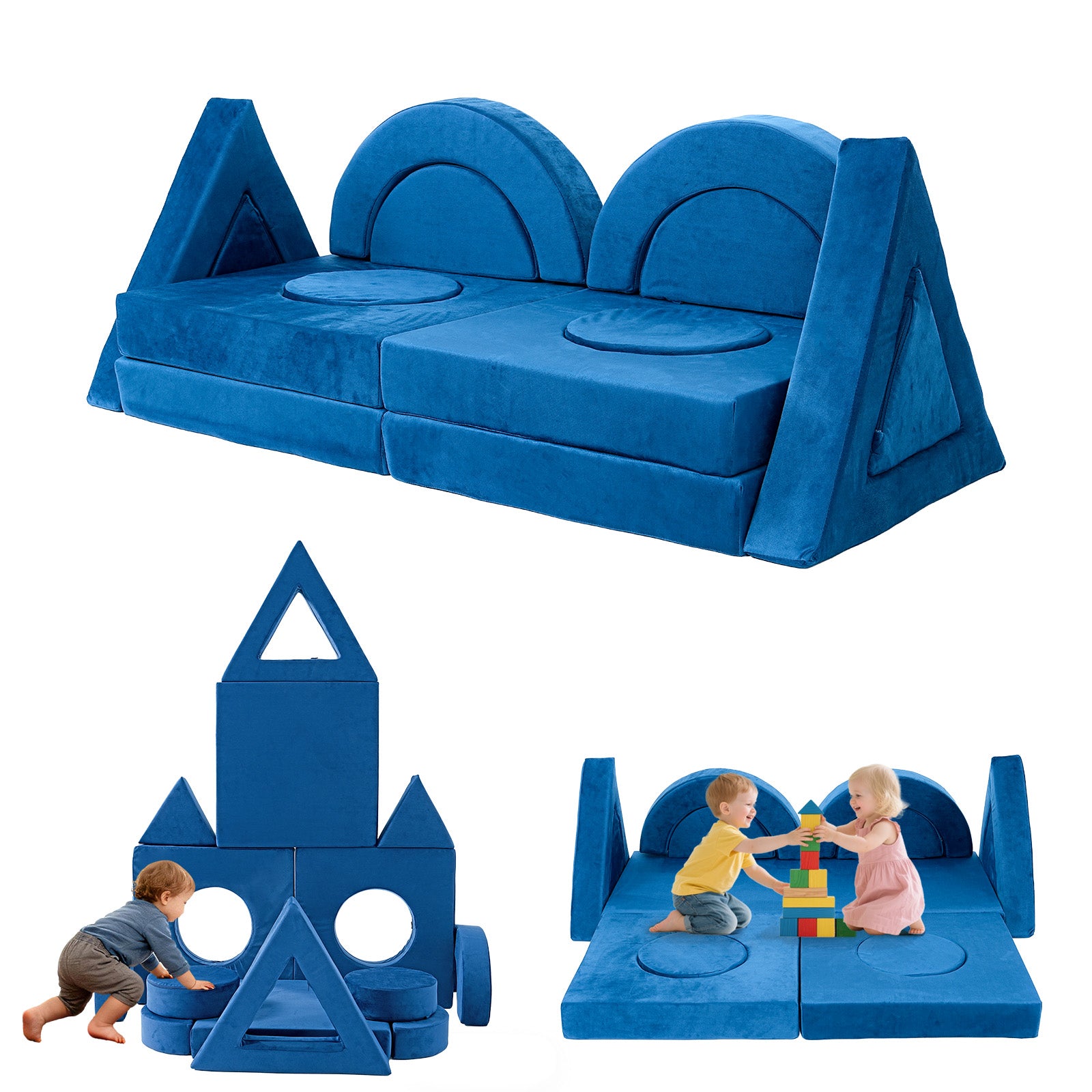 14Pcs Modular Kids Play Couch Toddler Foam Sofa for Fort Building, Climbing & Indoor Play, Convertible Sectional Furniture for Playroom